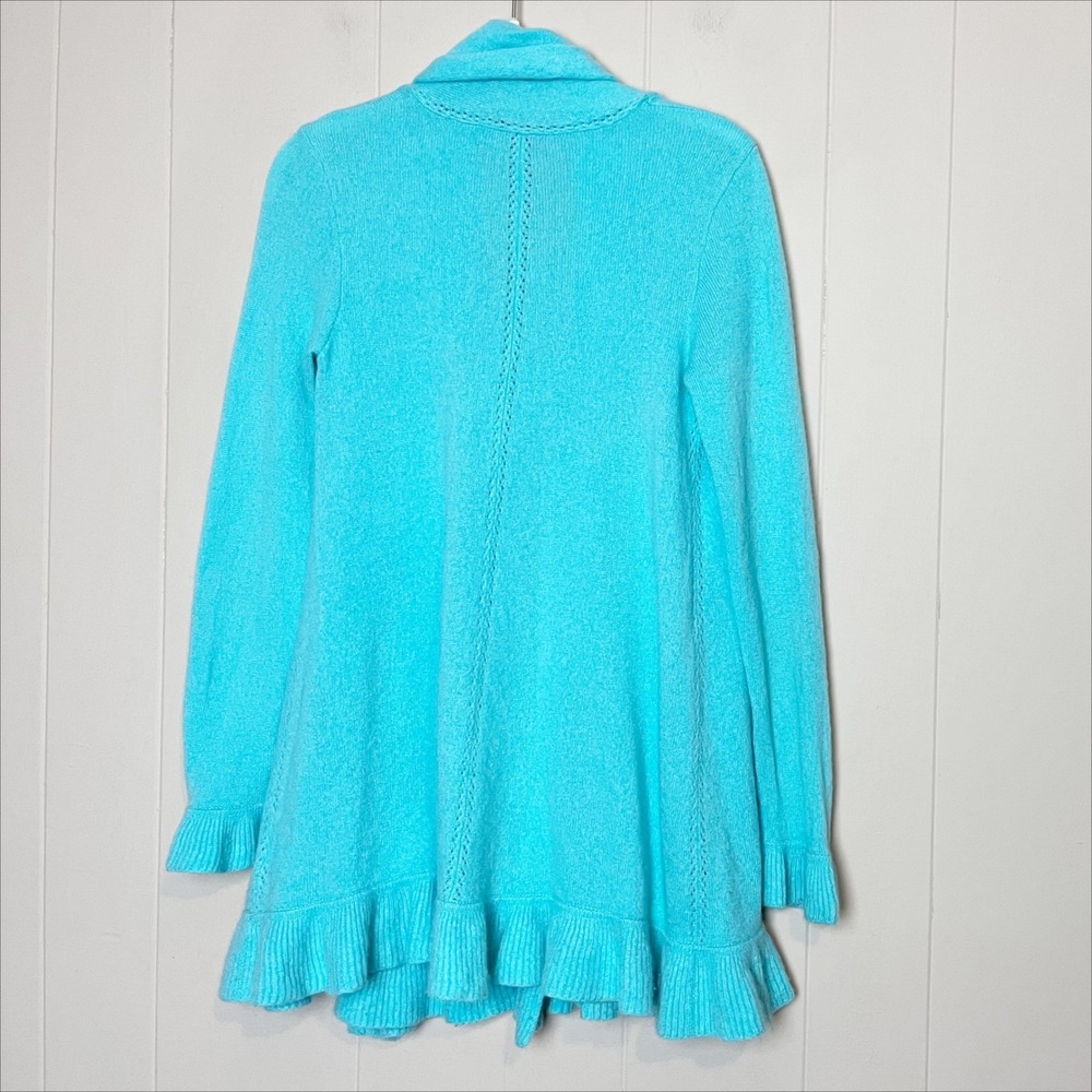 Lilly‎ Pulitzer 100% Cashmere Turquoise Ruffle Cardigan Small open front sweater - Picture 5 of 9